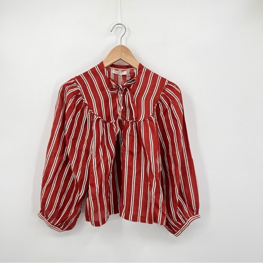 DÔEN Imani Blouse in Monaco Red Striped Blouse XS New with Tags black white bow - Picture 6 of 12